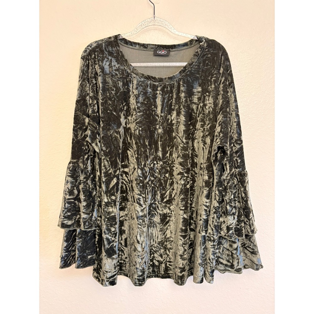 GiGiO USA Crushed Velvet Bell Sleeve Tunic Top Green Grey 2XL WA4485